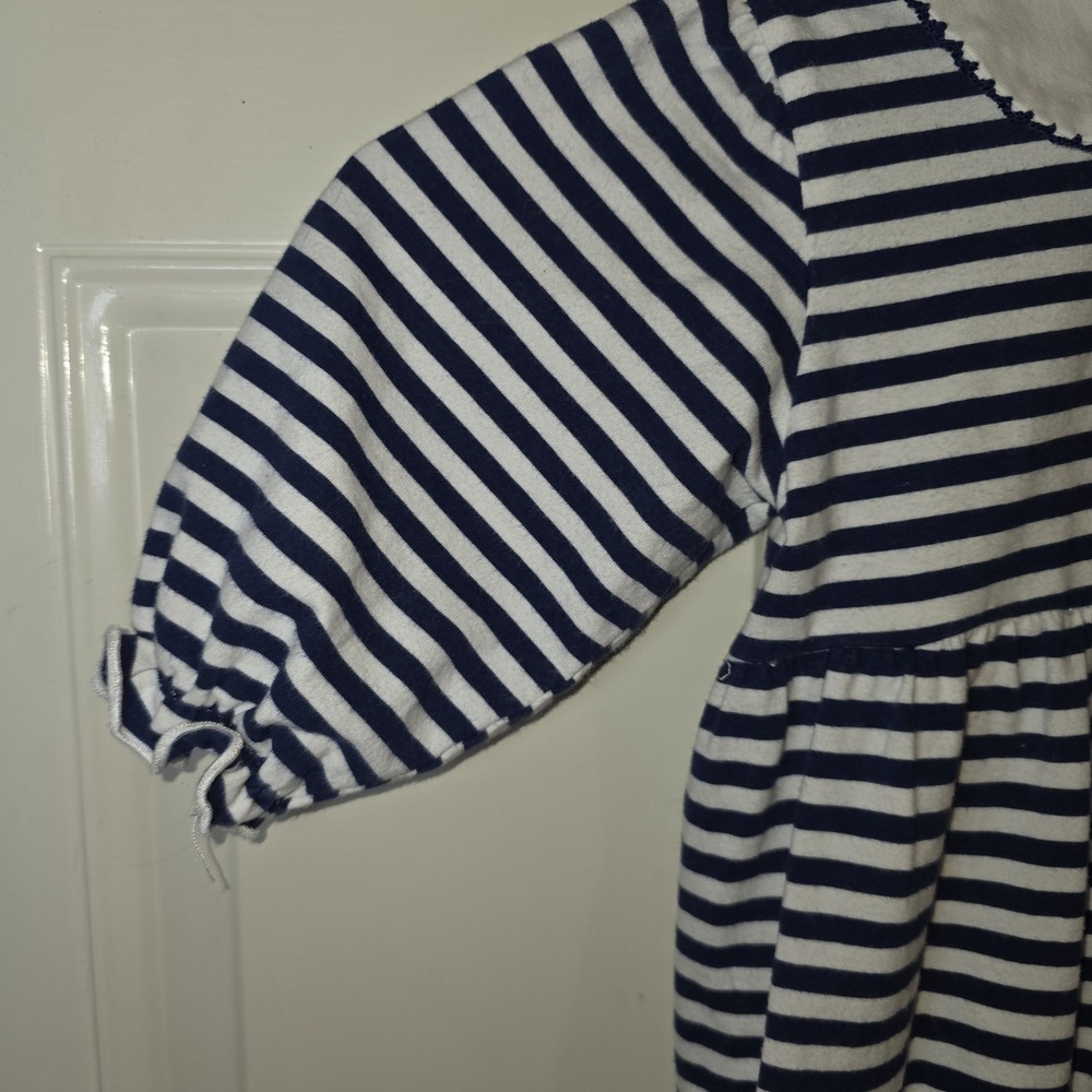 Emma Blake Smocks Size 9 Mo Blue & White Striped Romper, Orange Embroidered "H" - Picture 7 of 10